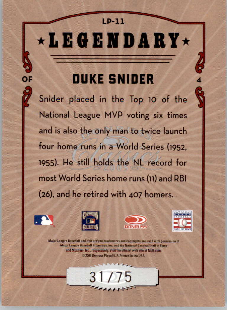 Tarjetas de inserción ""Legendary Lemberjacks and Players"" de béisbol Donruss Classics 2005 - Imagen 123 de 133