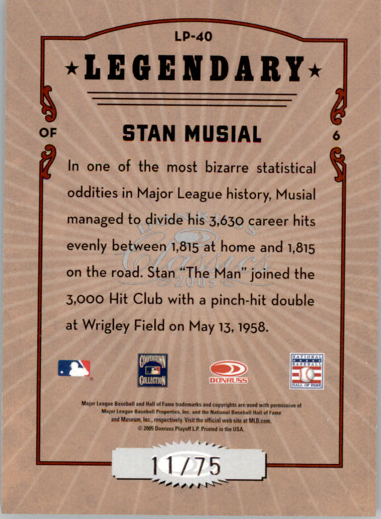 Tarjetas de inserción ""Legendary Lemberjacks and Players"" de béisbol Donruss Classics 2005 - Imagen 127 de 133