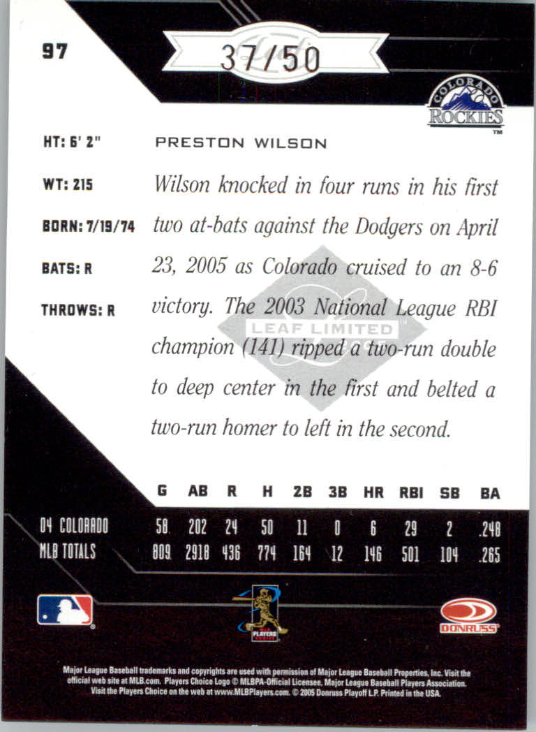 Carte Parallele "Spotlight" Baseball Limited Leaf 2005 - Foto 53 di 65