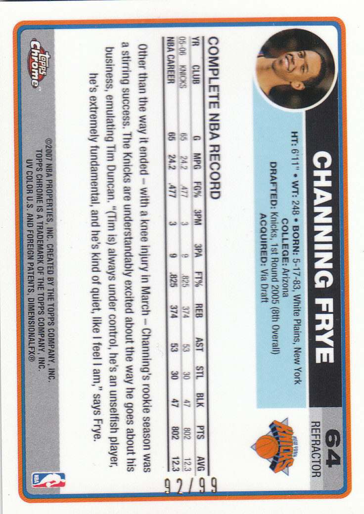 Tarjetas de inserción paralela ""Refractores"" de baloncesto cromadas Topps 2006-07 - Imagen 109 de 113