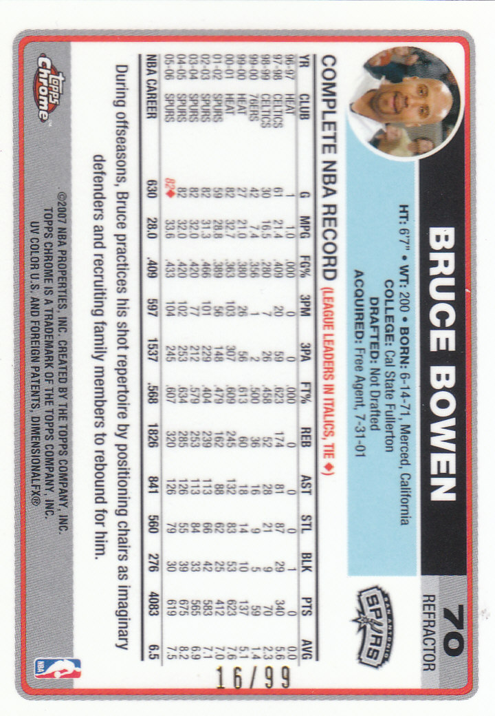 Tarjetas de inserción paralela ""Refractores"" de baloncesto cromadas Topps 2006-07 - Imagen 111 de 113