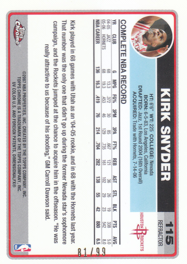 Tarjetas de inserción paralela ""Refractores"" de baloncesto cromadas Topps 2006-07 - Imagen 113 de 113