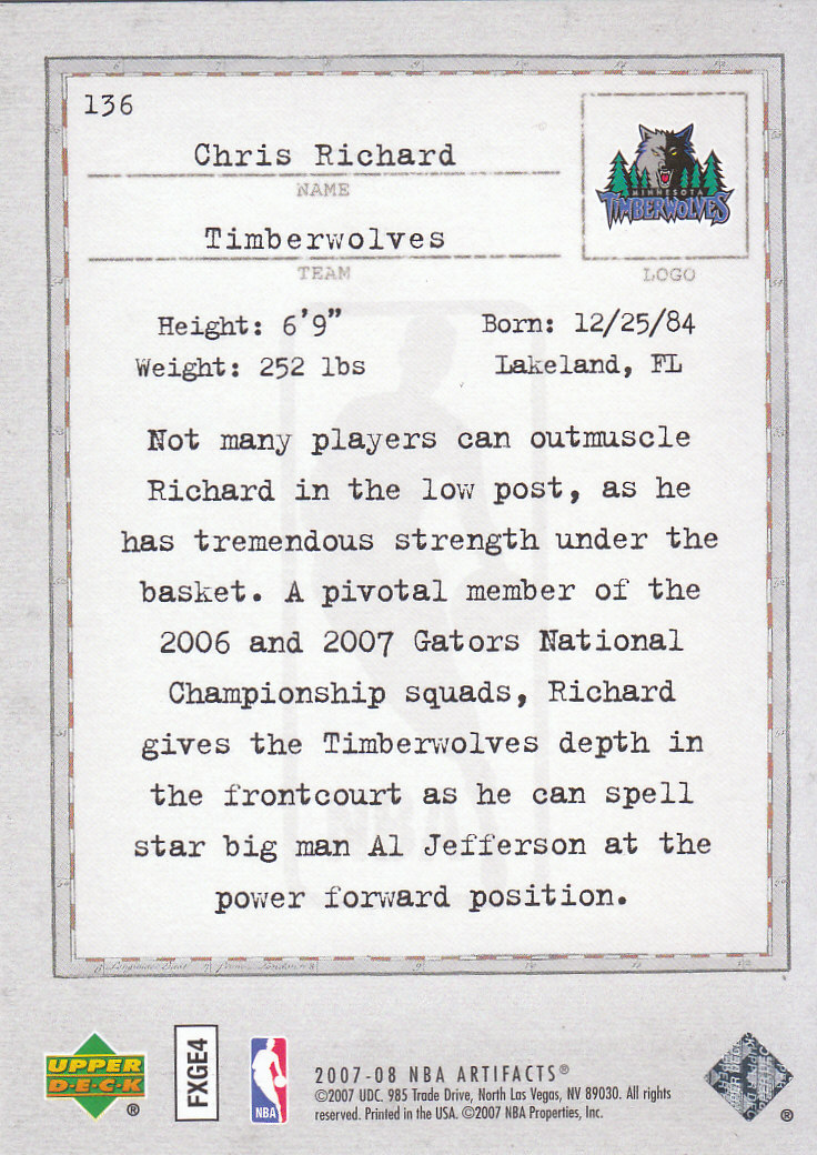 2007/2008 Artifacts (Upper Deck) Basketball - Picture 108 of 108