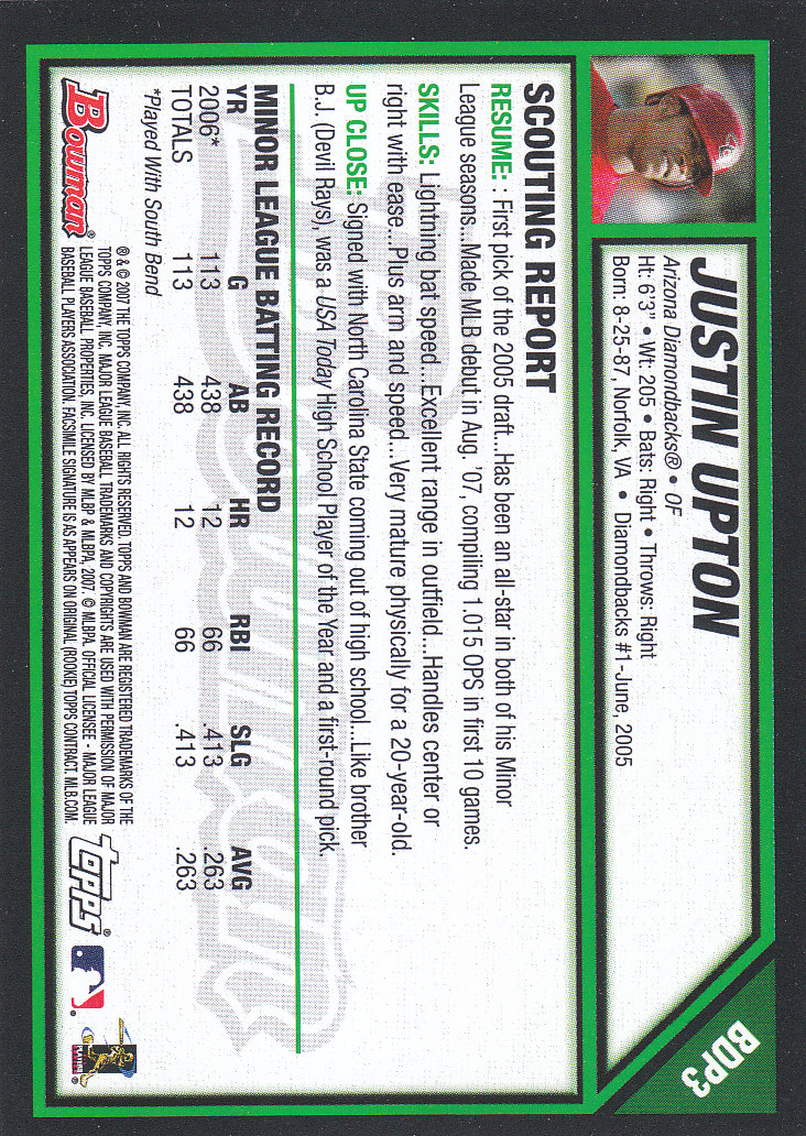 2007 Bowman Draft Baseball Part 1 Main Set (Paper) - Picture 7 of 316