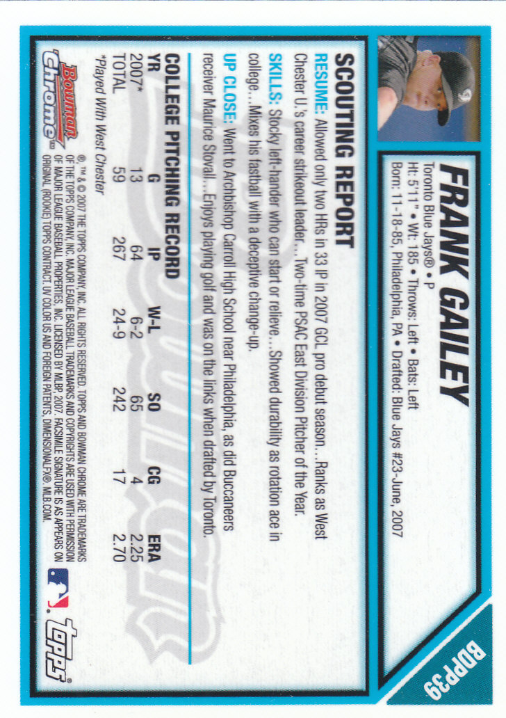 2007 Bowman Chrome Draft Baseball - Picture 178 of 360