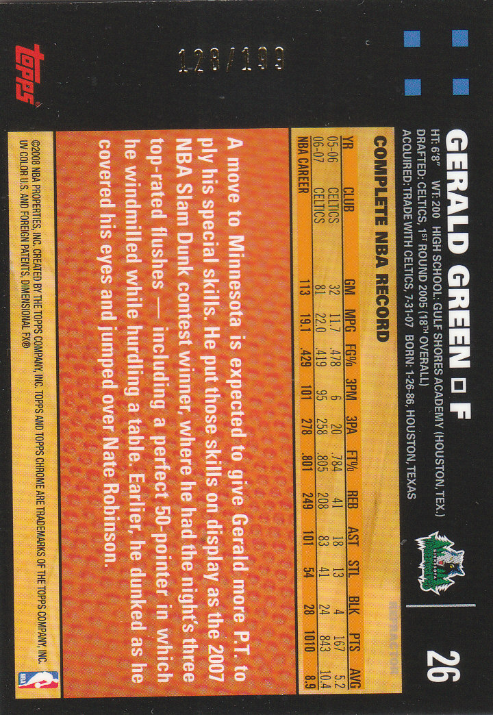 Inserto "Rifrattori" Topps Chrome Basketball 2007-08 e schede parallele - Foto 135 di 169