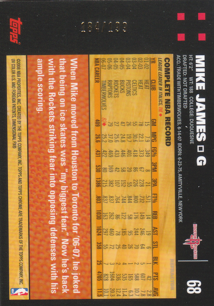 Inserto "Rifrattori" Topps Chrome Basketball 2007-08 e schede parallele - Foto 139 di 169