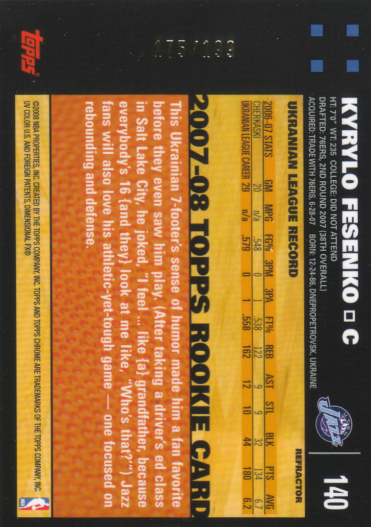 Inserto "Rifrattori" Topps Chrome Basketball 2007-08 e schede parallele - Foto 149 di 169