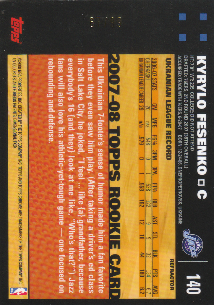 Inserto "Rifrattori" Topps Chrome Basketball 2007-08 e schede parallele - Foto 165 di 169