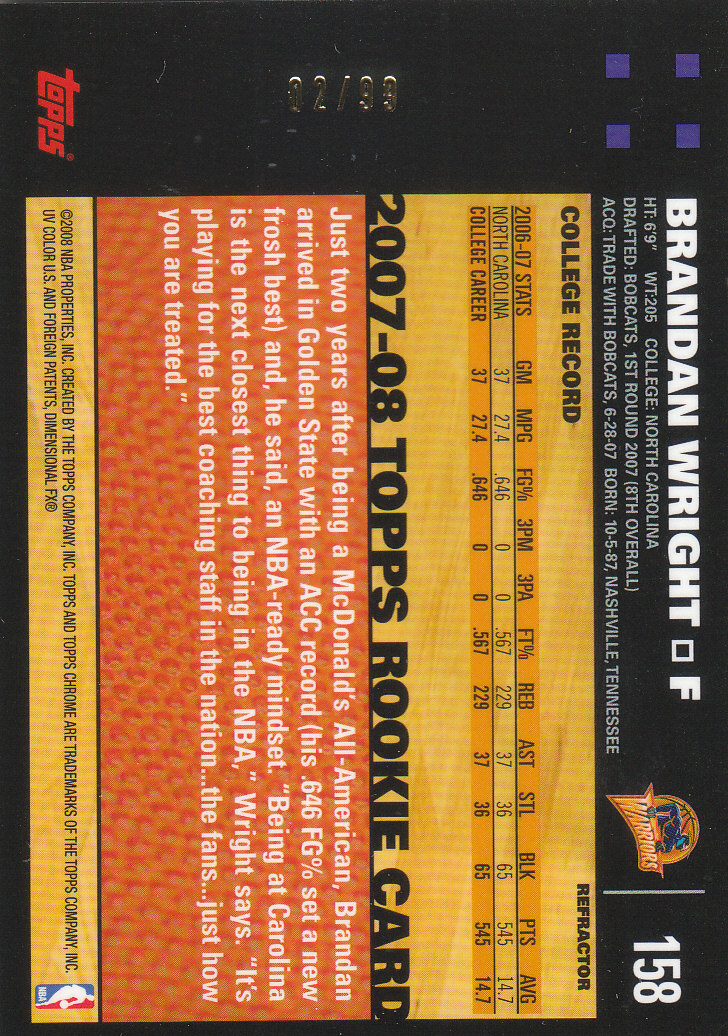 Inserto "Rifrattori" Topps Chrome Basketball 2007-08 e schede parallele - Foto 167 di 169