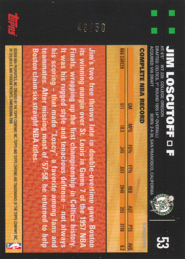 Inserto "Rifrattori" Topps Chrome Basketball 2007-08 e schede parallele - Foto 169 di 169