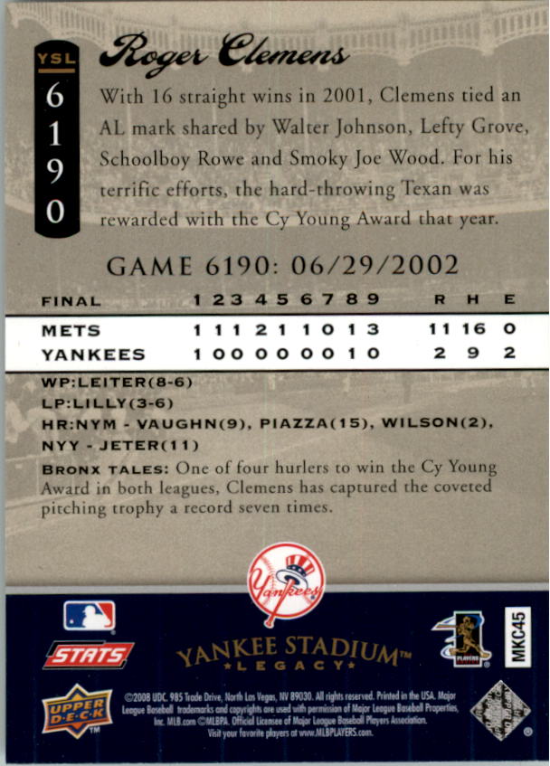 2008 Upper Deck Yankee Stadium Legacy Collection Baseball Card Pick 5107-6741 - Picture 290 of 382