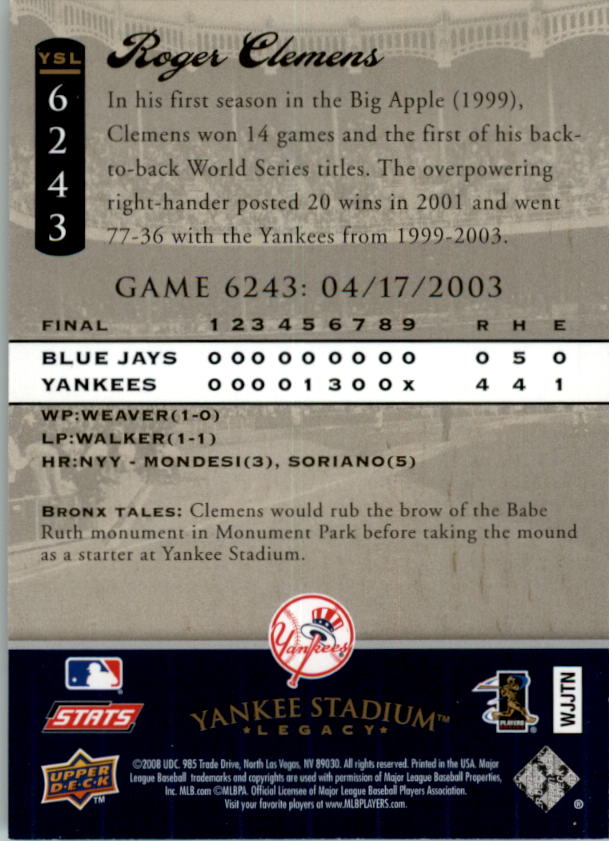 2008 Upper Deck Yankee Stadium Legacy Collection Baseball Card Pick 5107-6741 - Picture 302 of 382