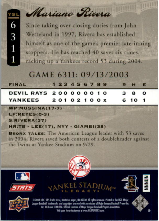 2008 Upper Deck Yankee Stadium Legacy Collection Baseball Card Pick 5107-6741 - Picture 316 of 382