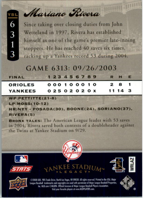 2008 Upper Deck Yankee Stadium Legacy Collection Baseball Card Pick 5107-6741 - Picture 318 of 382