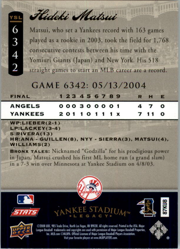 2008 Upper Deck Yankee Stadium Legacy Collection Baseball Card Pick 5107-6741 - Picture 322 of 382