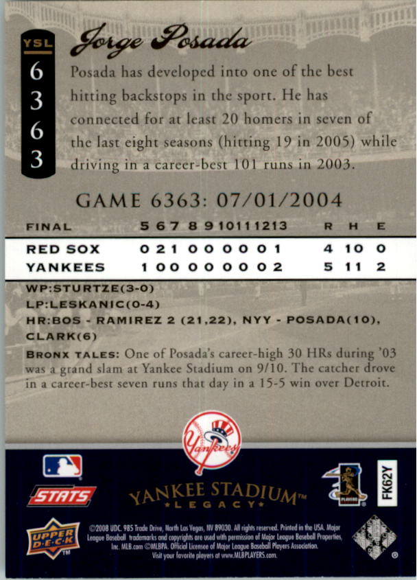 2008 Upper Deck Yankee Stadium Legacy Collection Baseball Card Pick 5107-6741 - Picture 326 of 382