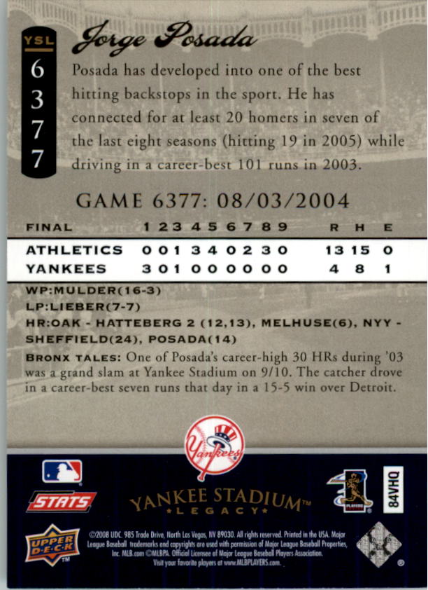 2008 Upper Deck Yankee Stadium Legacy Collection Baseball Card Pick 5107-6741 - Picture 330 of 382