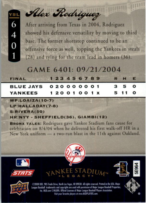 2008 Upper Deck Yankee Stadium Legacy Collection Baseball Card Pick 5107-6741 - Picture 340 of 382