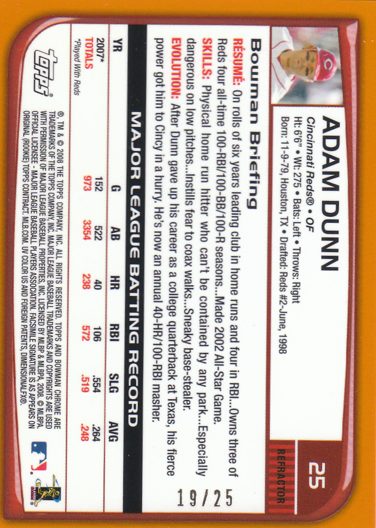 2008 Bowman Chrome Baseball "Orange and Red Refractors" Main Set Parallel Cards - Picture 5 of 23