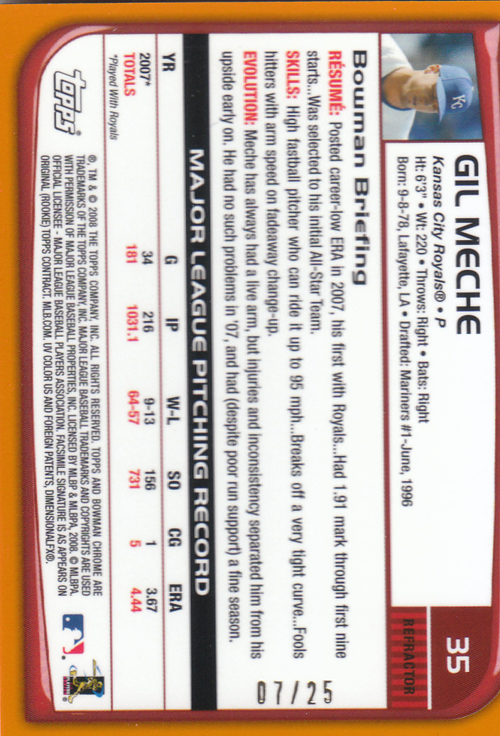 2008 Bowman Chrome Baseball "Orange and Red Refractors" Main Set Parallel Cards - Picture 7 of 23