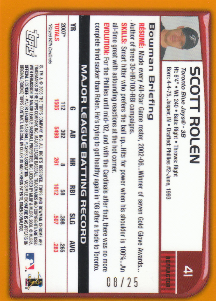 2008 Bowman Chrome Baseball "Orange and Red Refractors" Main Set Parallel Cards - Picture 9 of 23