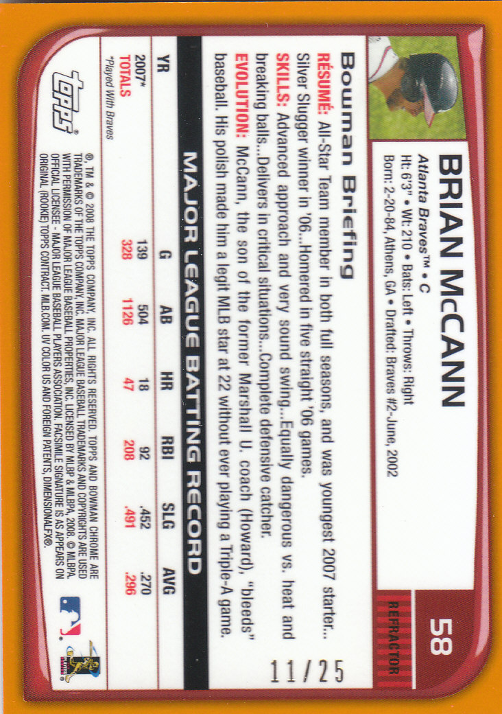 2008 Bowman Chrome Baseball "Orange and Red Refractors" Main Set Parallel Cards - Picture 13 of 23