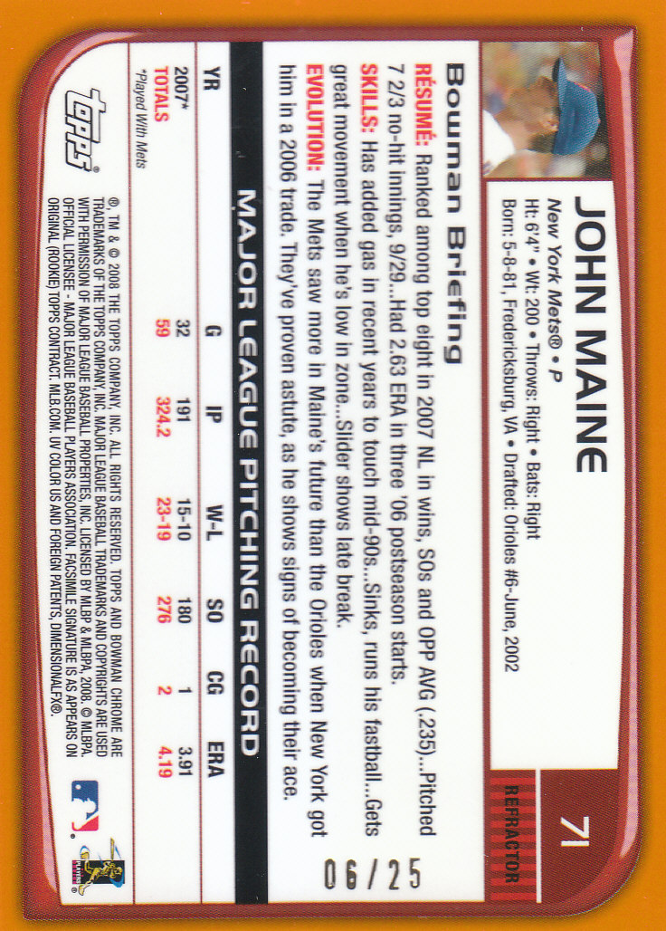 2008 Bowman Chrome Baseball "Orange and Red Refractors" Main Set Parallel Cards - Picture 15 of 23
