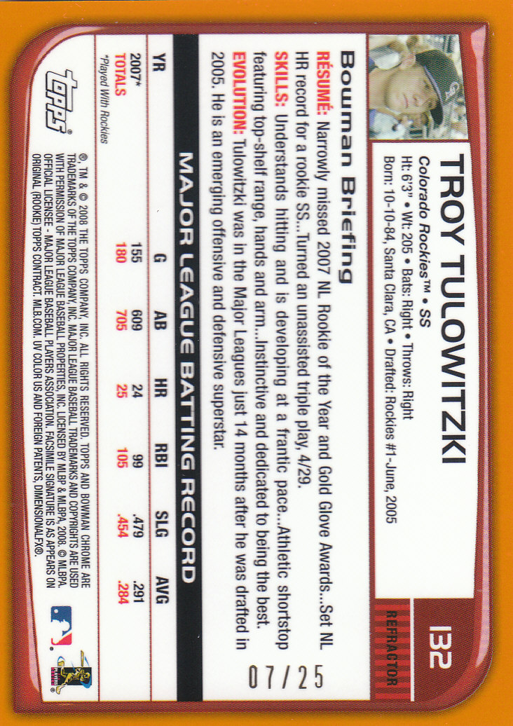 2008 Bowman Chrome Baseball "Orange and Red Refractors" Main Set Parallel Cards - Picture 17 of 23