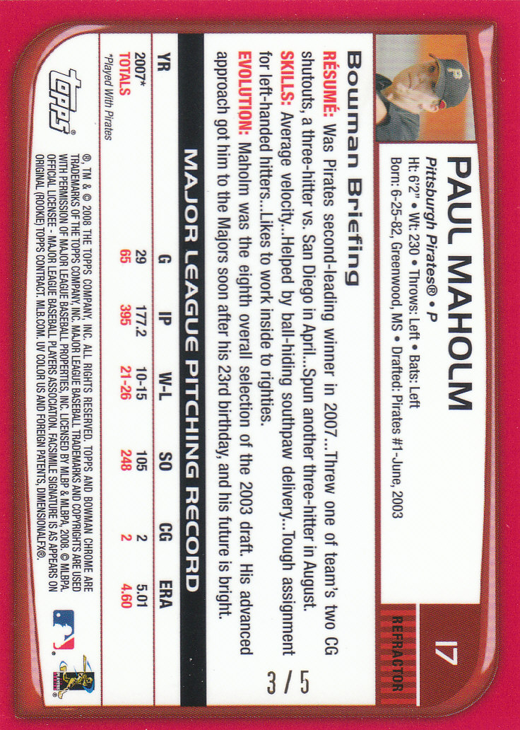 2008 Bowman Chrome Baseball "Orange and Red Refractors" Main Set Parallel Cards - Picture 21 of 23