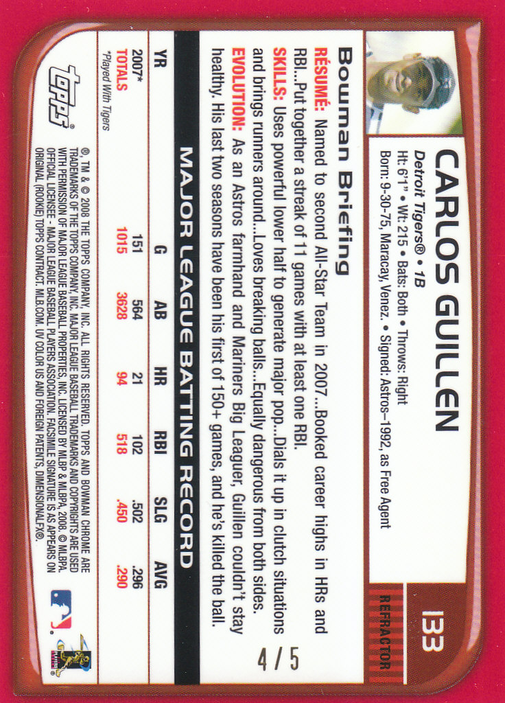2008 Bowman Chrome Baseball "Orange and Red Refractors" Main Set Parallel Cards - Picture 23 of 23