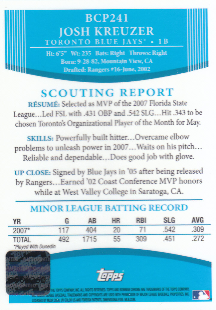 2008 Bowman Chrome Baseball "Prospects" Insert and Autograph Cards - Picture 325 of 339