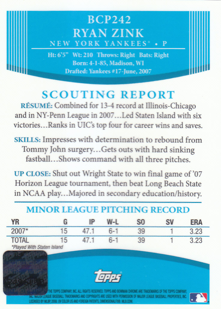 2008 Bowman Chrome Baseball "Prospects" Insert and Autograph Cards - Picture 327 of 339