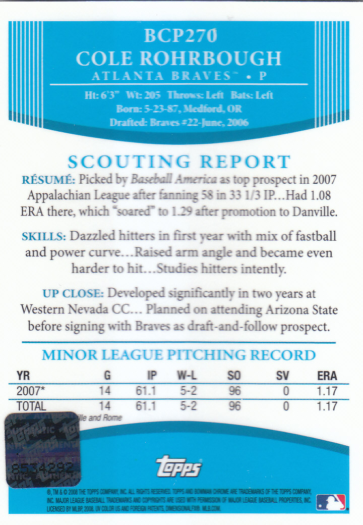 2008 Bowman Chrome Baseball "Prospects" Insert and Autograph Cards - Picture 335 of 339