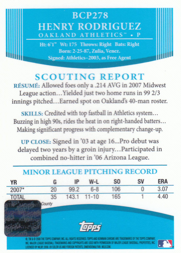 2008 Bowman Chrome Baseball "Prospects" Insert and Autograph Cards - Picture 337 of 339