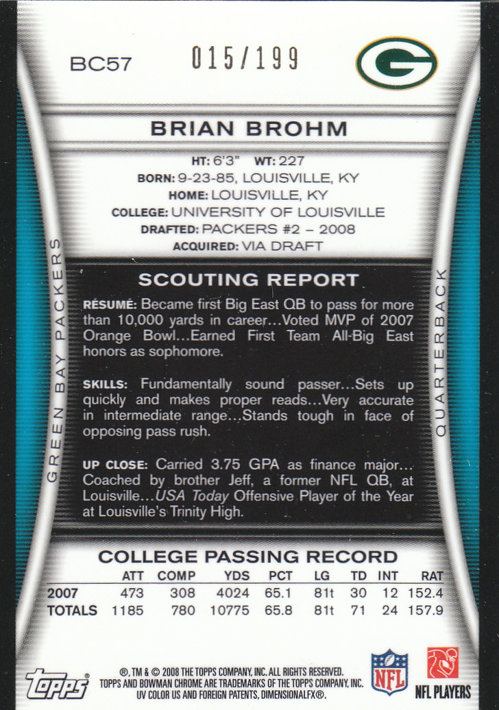 2008 Bowman Chrome Football Part 3 Rookie Autographs Bronze Silver Cards - Picture 39 of 49