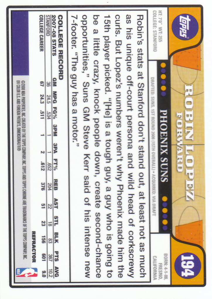 2008/2009 tarjetas paralelas refractoras de baloncesto cromadas parte 2 Topps - Imagen 121 de 255