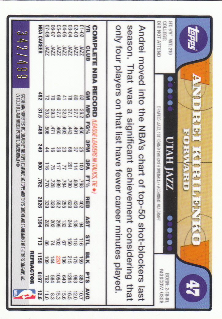 2008/2009 tarjetas paralelas refractoras de baloncesto cromadas parte 2 Topps - Imagen 153 de 255