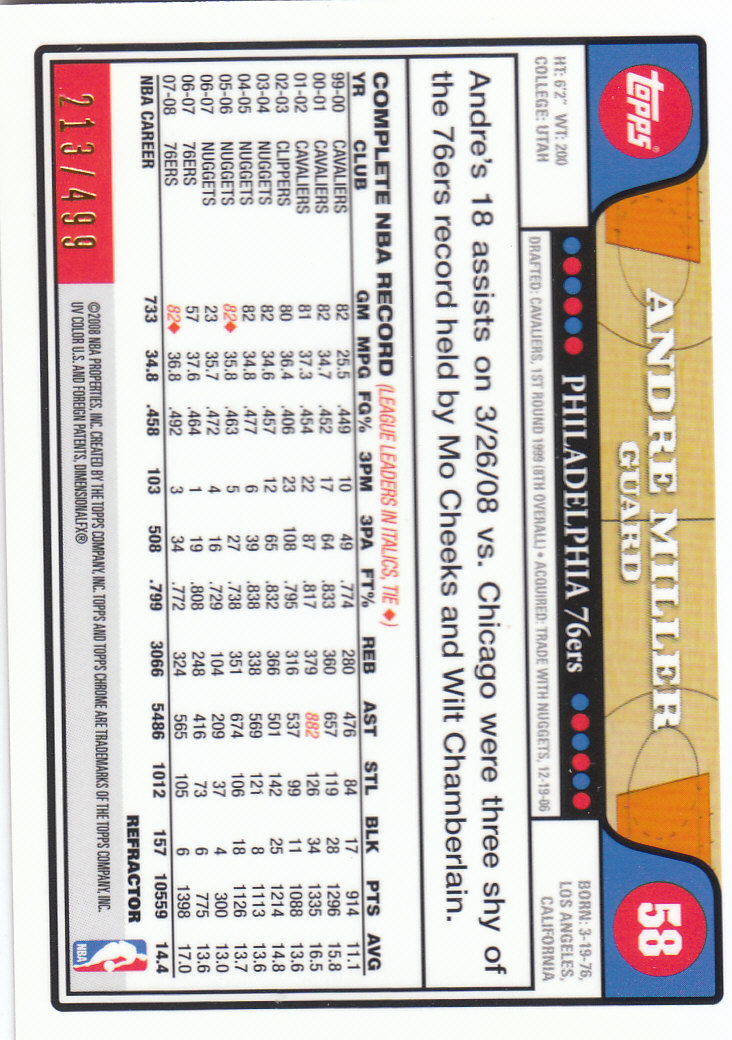 2008/2009 tarjetas paralelas refractoras de baloncesto cromadas parte 2 Topps - Imagen 157 de 255