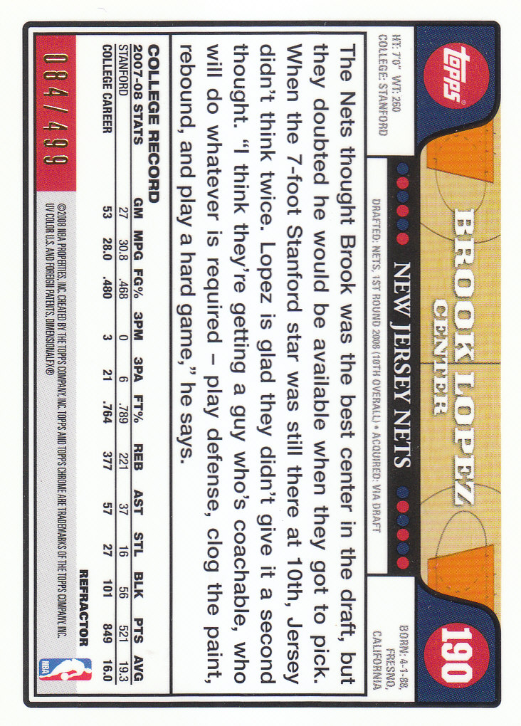2008/2009 tarjetas paralelas refractoras de baloncesto cromadas parte 2 Topps - Imagen 211 de 255
