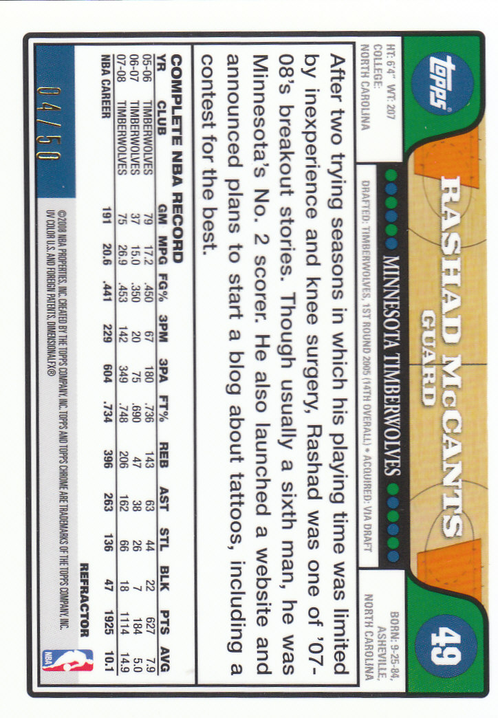 2008/2009 tarjetas paralelas refractoras de baloncesto cromadas parte 2 Topps - Imagen 139 de 255