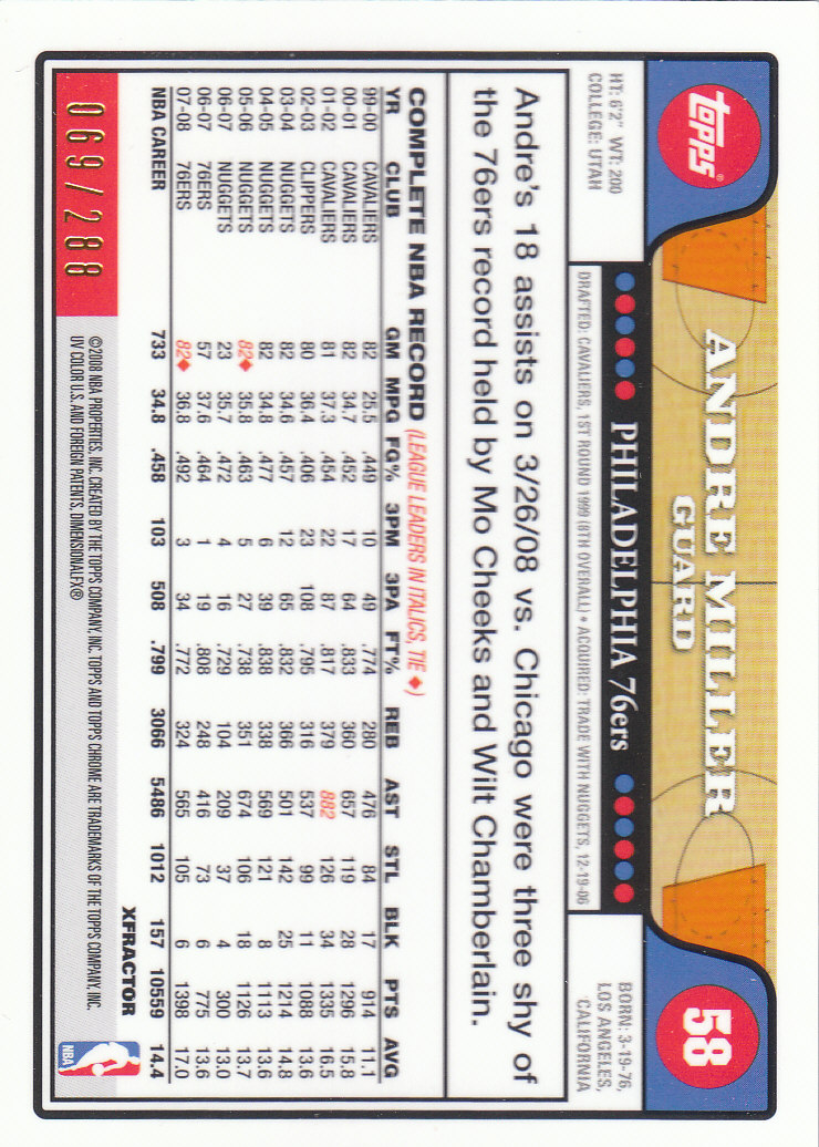 2008/2009 tarjetas paralelas refractoras de baloncesto cromadas parte 2 Topps - Imagen 227 de 255