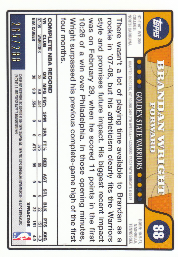 2008/2009 tarjetas paralelas refractoras de baloncesto cromadas parte 2 Topps - Imagen 235 de 255