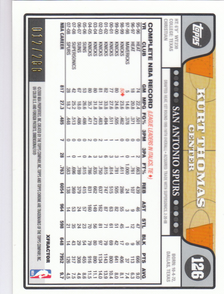 2008/2009 tarjetas paralelas refractoras de baloncesto cromadas parte 2 Topps - Imagen 245 de 255