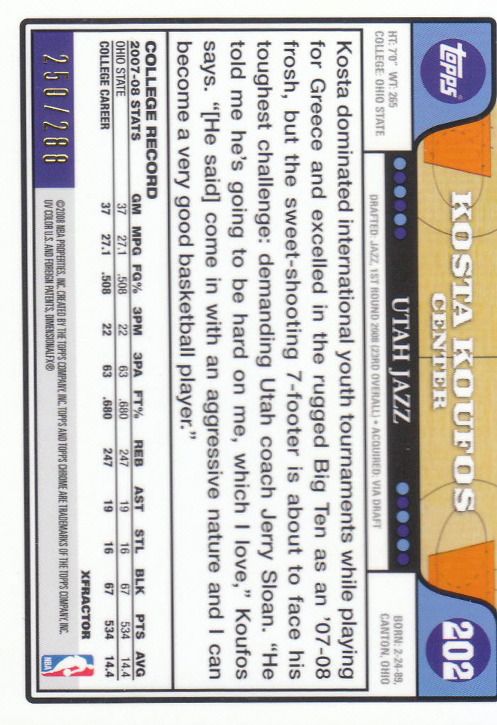 2008/2009 tarjetas paralelas refractoras de baloncesto cromadas parte 2 Topps - Imagen 253 de 255