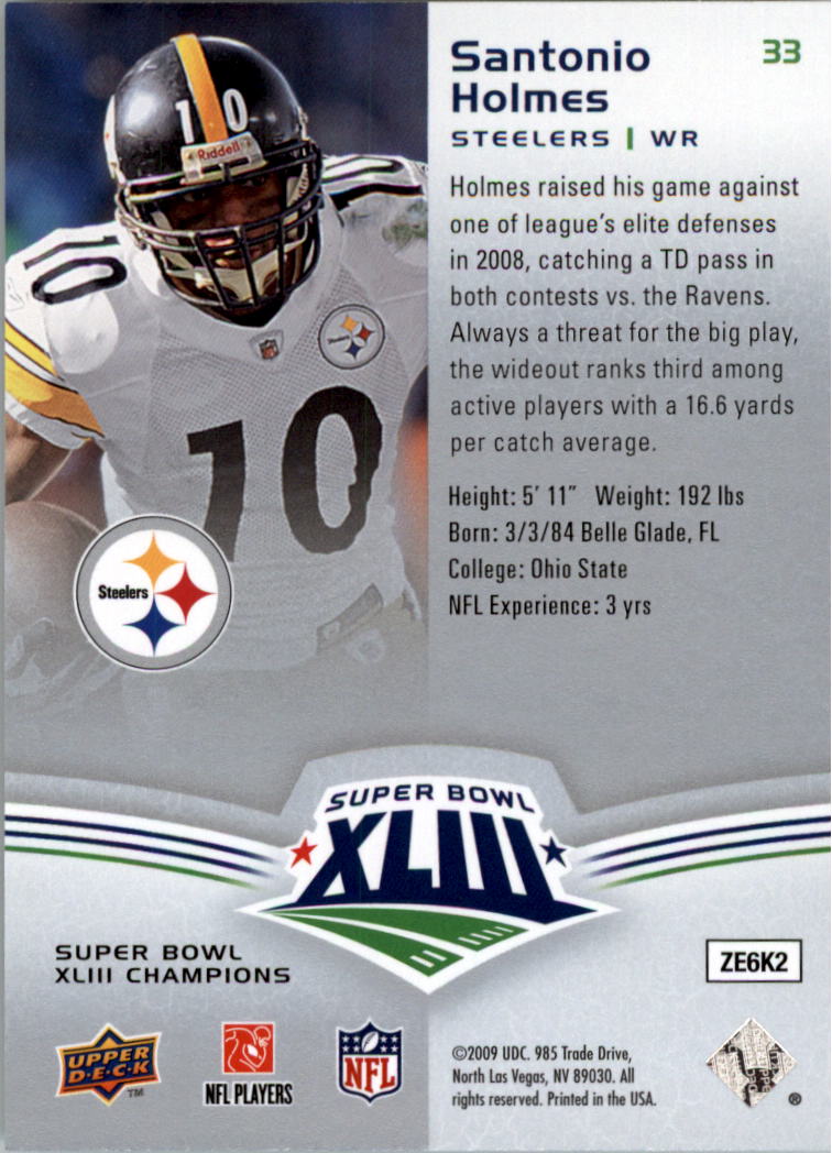 43. Super Bowl XLIII: WR Santonio Holmes, Pittsburgh Steelers