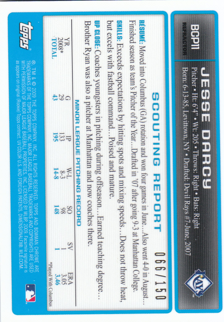 2009 Bowman Chrome Baseball Part 4 Prospects and Autograph Parallel Cards - Picture 3 of 109