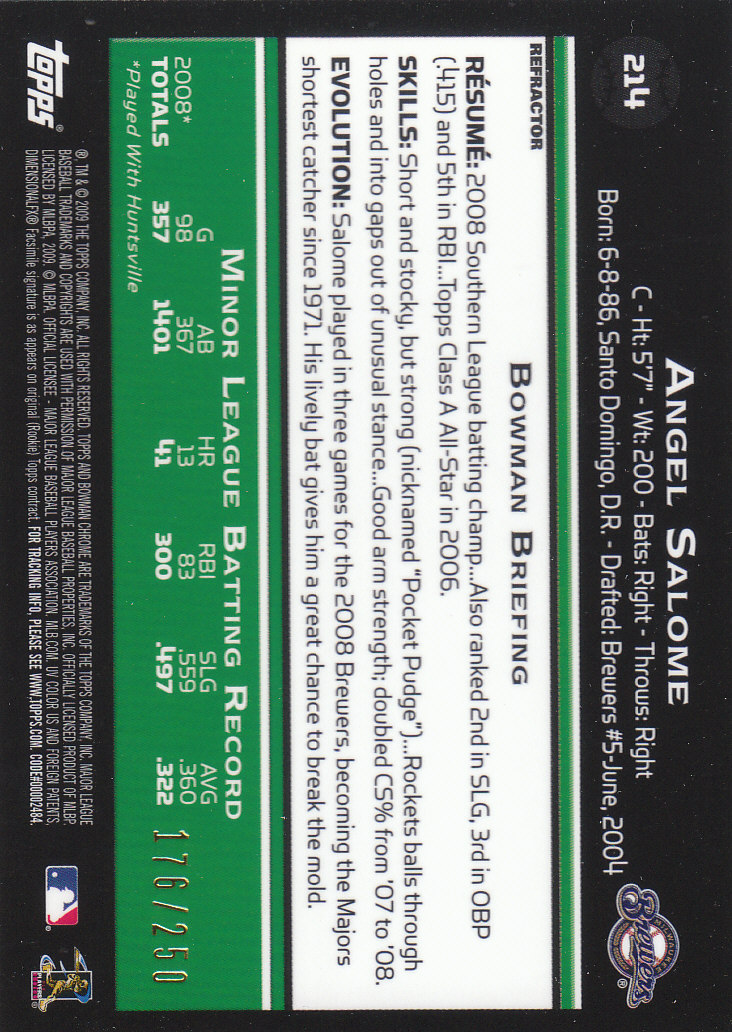 2009 Bowman Chrome Baseball Part 2 Main Set Parallel Cards - Picture 165 of 167