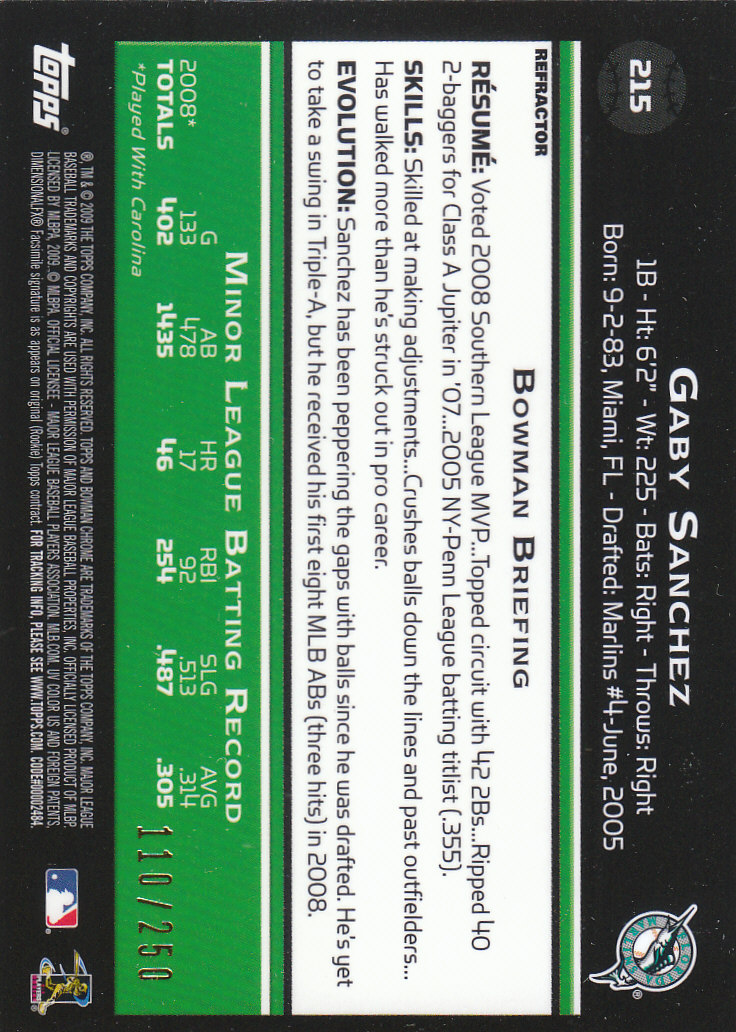 2009 Bowman Chrome Baseball Part 2 Main Set Parallel Cards - Picture 167 of 167