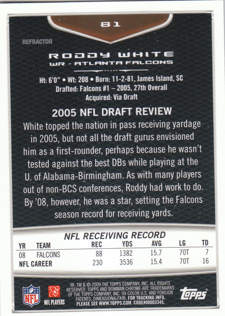 2009 Bowman Chrome Football Part 2 Parallel Refractors Cards - Picture 111 of 217